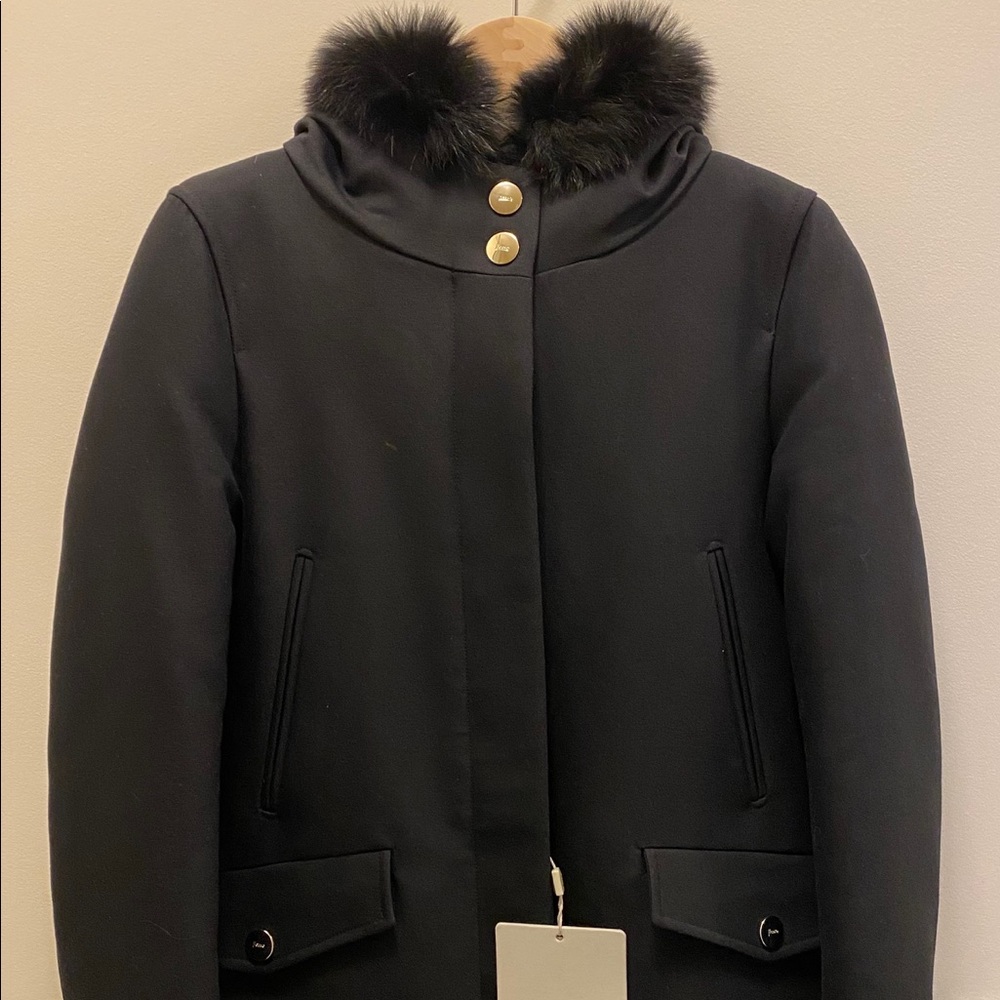 HERNO FOX FUR TRIMMED WOOL BLEND PADDED COAT